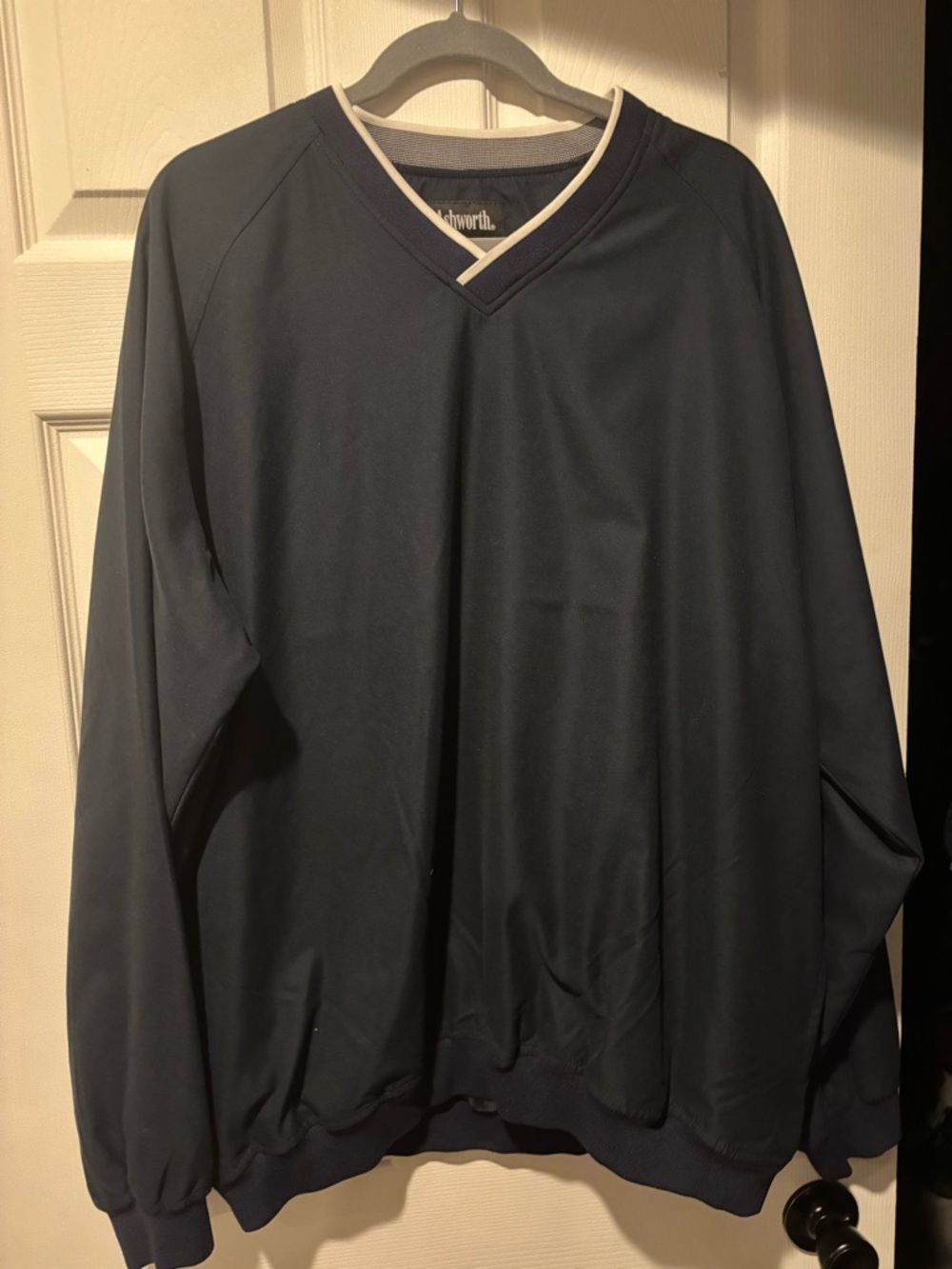 Ashworth Men's Dark Navy V-Neck Pullover Golf Windbreaker with White Trim